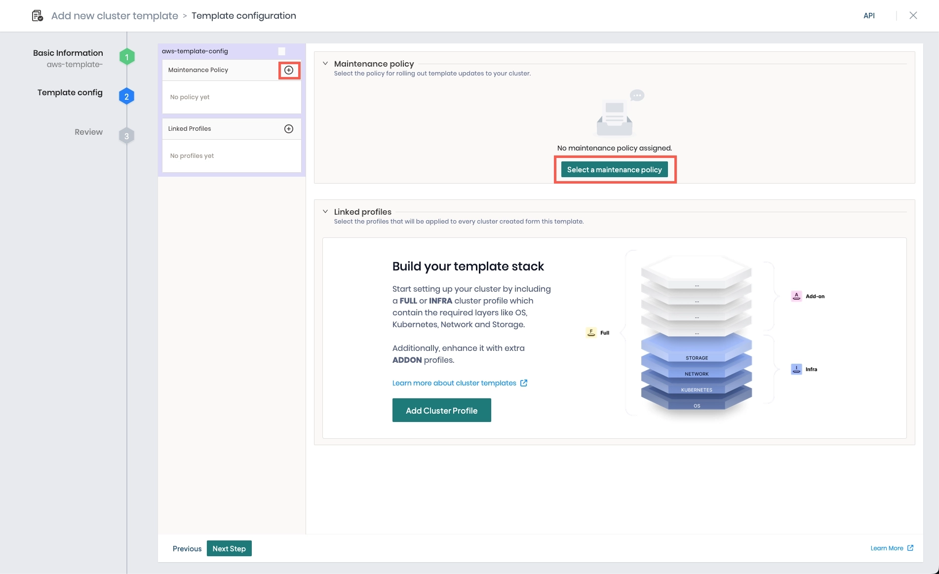 Adding a maintenance policy to a cluster template